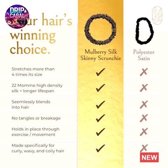 Silk Skinny Scrunchies Anti-Breakage Hair Ties for Curly Thick Hair 4-Pack